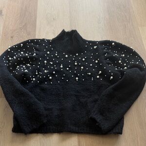 Zara Black Sweater with Pearl Details